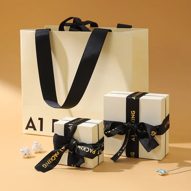 A1 Customized Square Lid and Base Box with Buckle Closure Printed Jewelry Box Necklace Handmade Packaging Paper Bag details