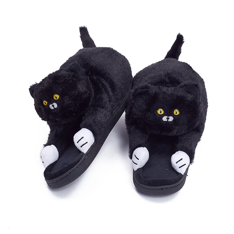 Cartoon Plush Slippers Fuzzy Warm Soft Floor Slides Thick Bottom Funny Hug  Cat Shoes Female Flat Home slippers