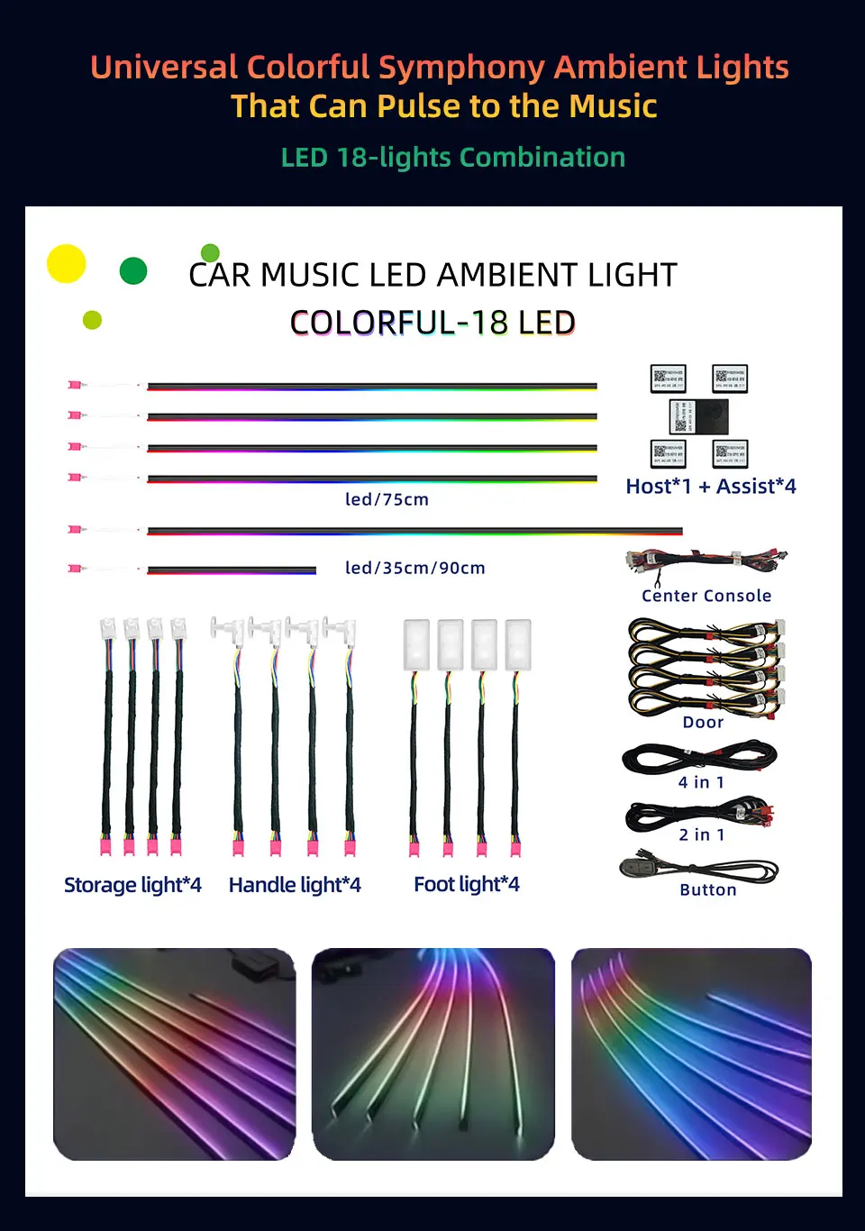 18-in-1 RGB Symphony Car Ambient LED Lights - Universal Decor