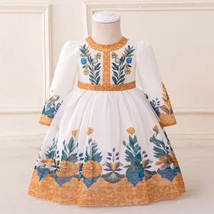 MQATZ New Muslim Elegant Girls Dress Long Sleeve Satin Princess Printed Puffy ODM Polyester Eid in the Middle East