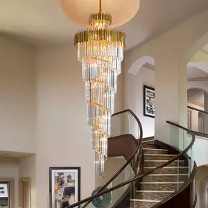 Modern Stairs Staircase Light Lobby Hotel Long Big Large Led Luxury Gold Crystal Chandelier for Living Room