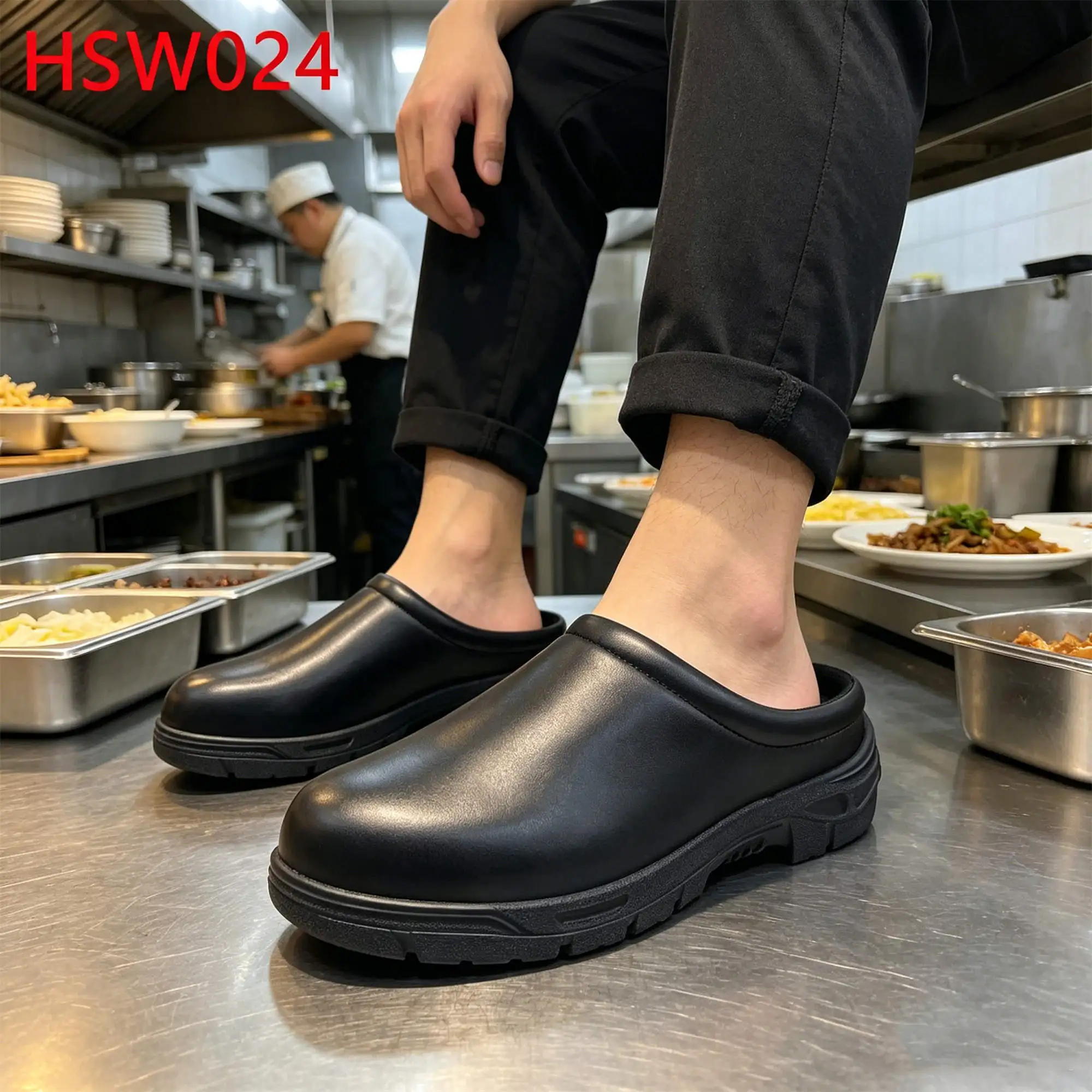 ZYF,Sanitary Workplace Pull on Style Germ Proof Black/white Safety Shoes Anti-acid&alkali Outsole Unisex Work Clogs HSW024