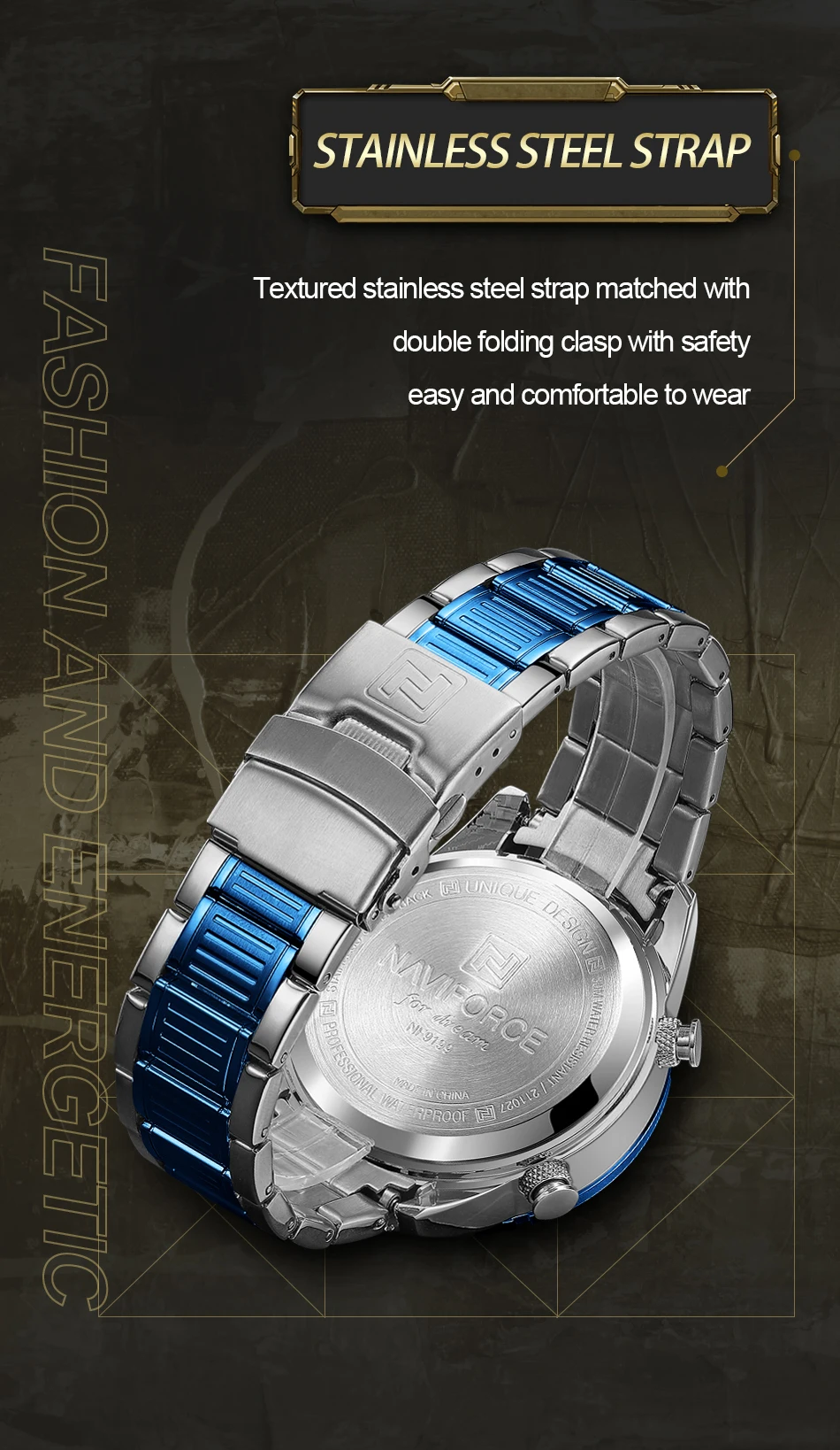 NAVIFORCE Casual Quartz Watch Men Stainless Steel Men Led Clock Male Waterproof Watches relogio masculino 9199S