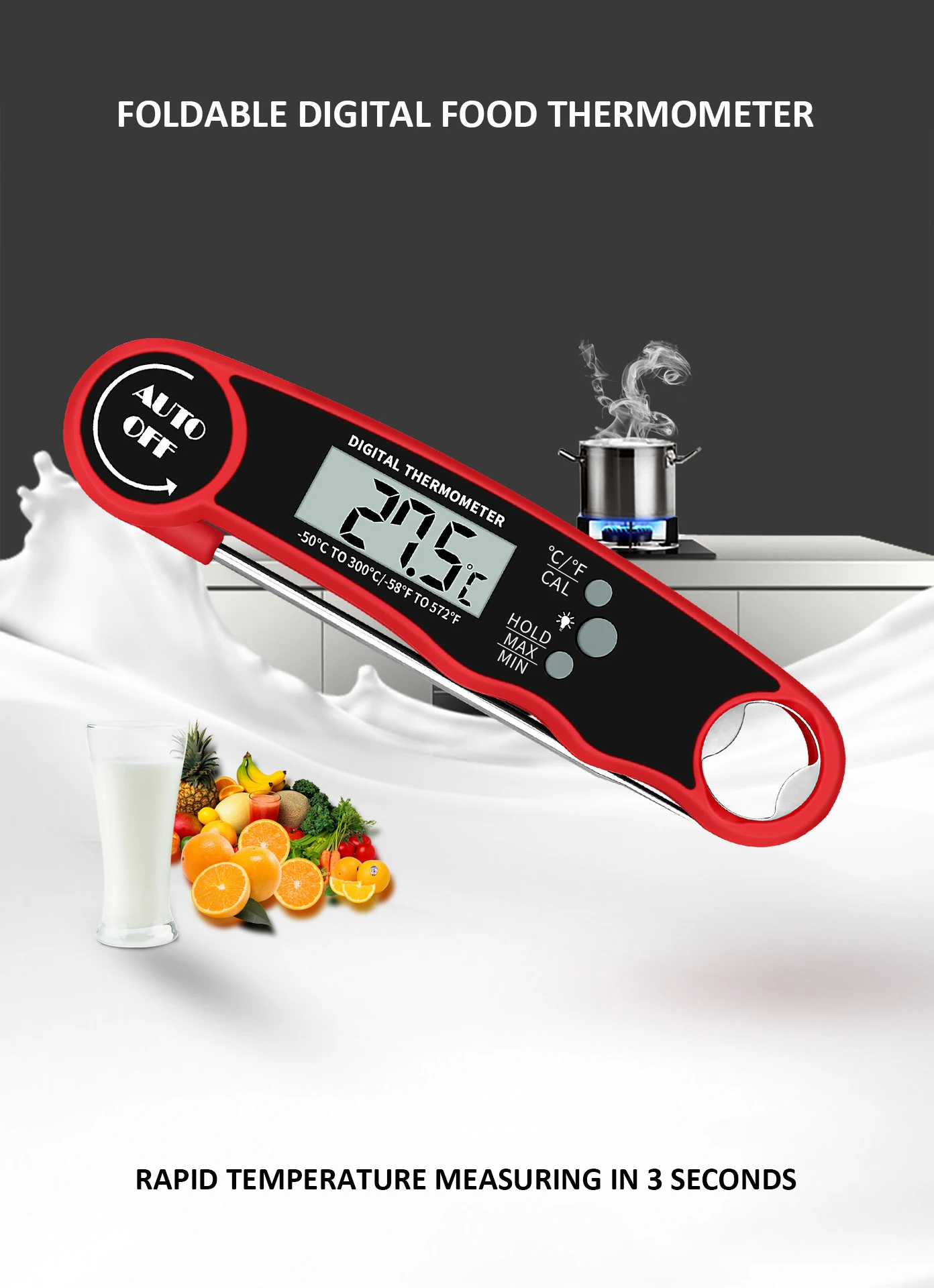 Waterproof Foldable Probe Digital Cooking Bbq Grilling Meat Food ...