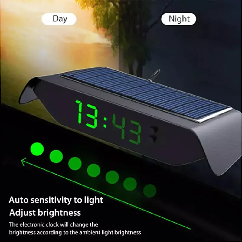 CHEETIE CP200 Auto Sensitivity to Light Black Wall Thermometer Digital Electronic Solar Car Clock