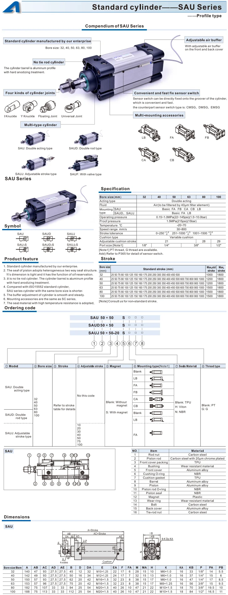 Standard Cylinder--sau Sau50-25s/sau50-50s - Buy Standard Cylinder--sau ...