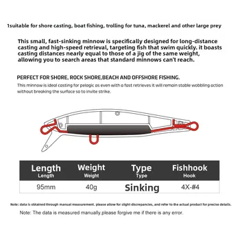 For Nobi 95mm 42g Speed Sinking Stainless Steel Artificial Hard Bait Mino Luya Bass Fishing Gear – Hard Lure – view 3