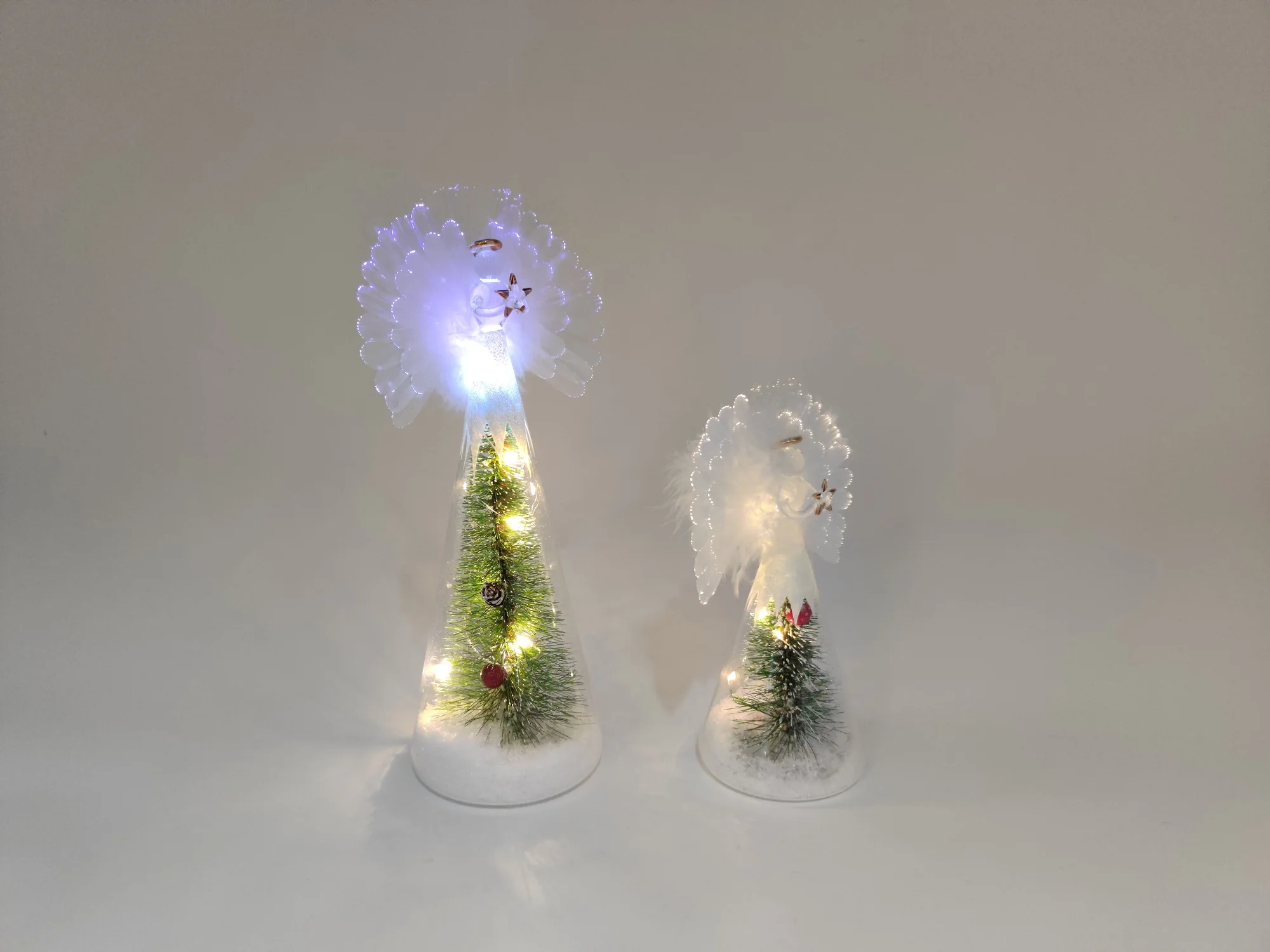 Battery operated led fiber optic wings angels glass crafts wholesale glass angel Christmas home decorations for sale factory