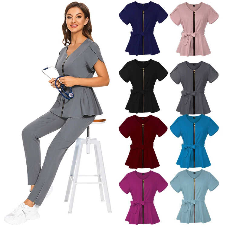 Niaahinn Hospital Wholesale Scrubs Uniforms Nurse Design Short Sleeve Nursing Scrubs Women Men Stylish