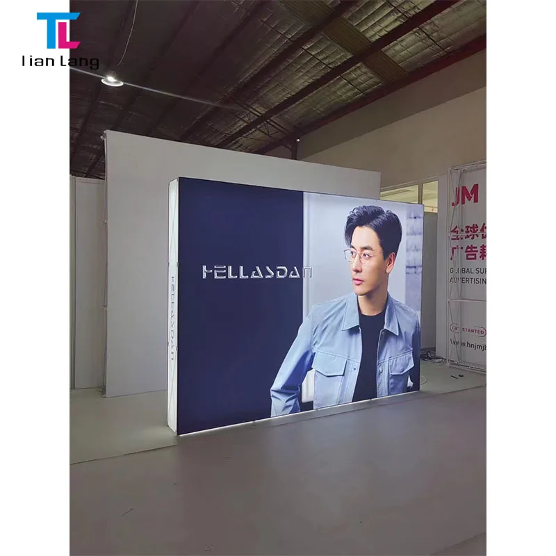 Easy Set Up Trade Show Booth Aluminum Frame SEG Fabric Expo Promotion Custom LED Backlit Light Box Display Stand Pop Up Backdrop