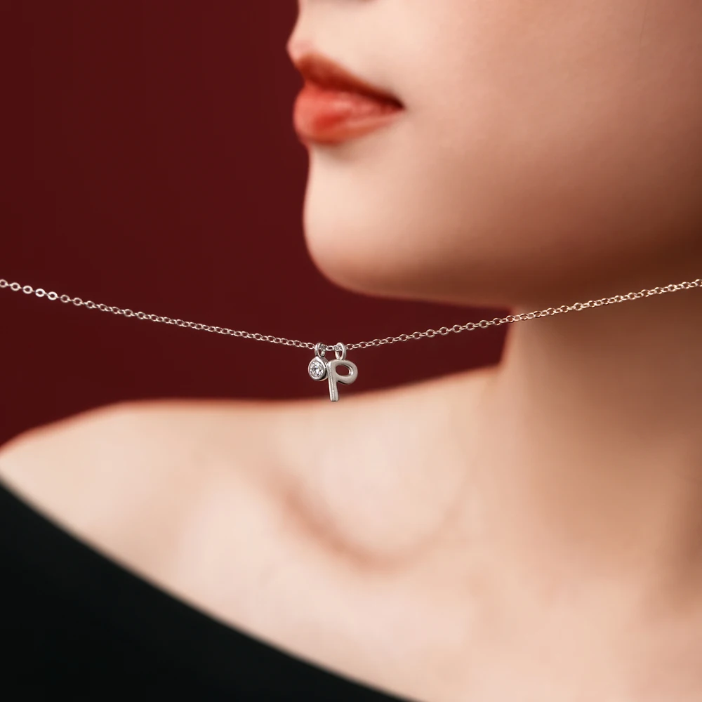 KAKODIY Initial Necklace Platinum 925 Sterling Silver 5A Zirconia Small Letters -P- Initial Pendant Necklace for Women detail 2