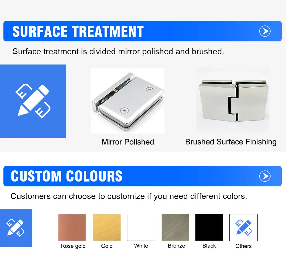 90 Degree Stainless Steel Glass Mount Shower Hinge Curved Glass Door