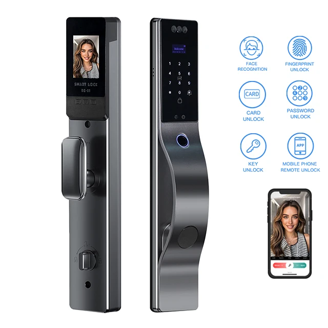 New Automatic Electronic Digital Lock Cerradura Inteligente WIFI APP Fingerprint Card 3D Face Recognition Smart Door Lock DF17