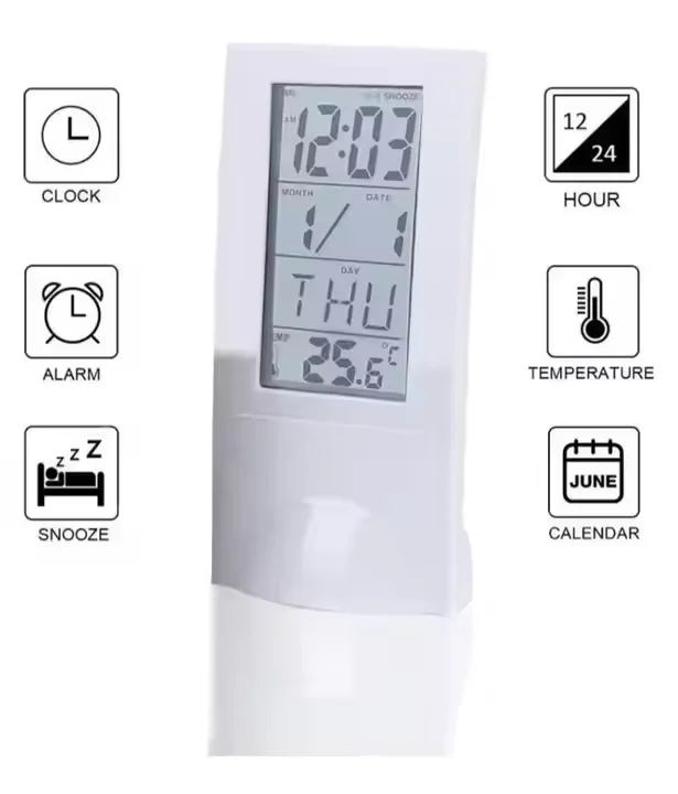 Digital Transparent See-Through Vertical LCD Desk Alarm Clock with Thermometer for Gift & Premium