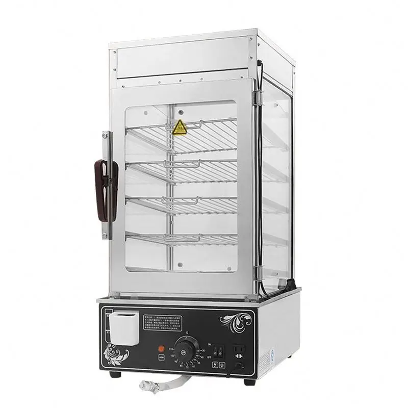 TEBAK Electric Bun Steamer 5 Layers Steamed Bread Sandwich Hot Showcase Stainless Steel Glass Cabinet Food Warmer Display