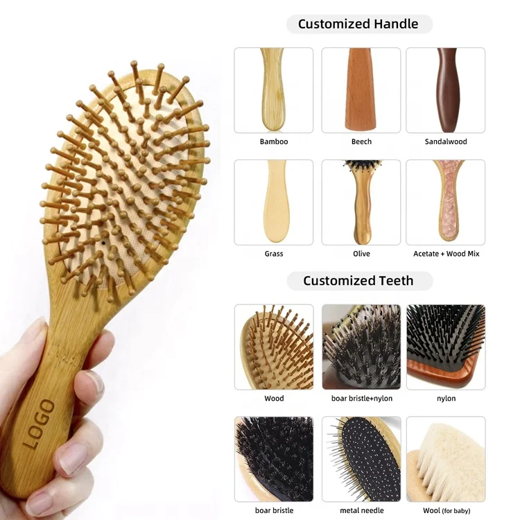 Best Selling Natural Bamboo Scalp Massage Comb All Wood Hair Brush with Wooden Bristles Customized Bamboo Brush for Curly Hair