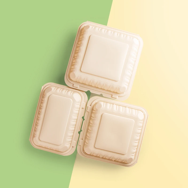 9x9inch Biodegradable Eco-friendly Clamshell Takeaway Hinged Lid To-go Lunch Bento Box Disposable Corn Starch Food Container