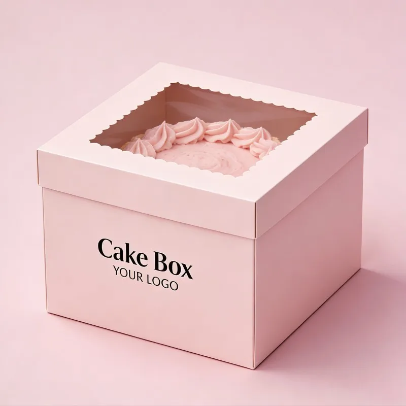Scatola per torte personalizzata con logo e finestra in PET, scatola biodegradabile in cartone alimentare, scatole pieghevoli bianche per torte con finestra