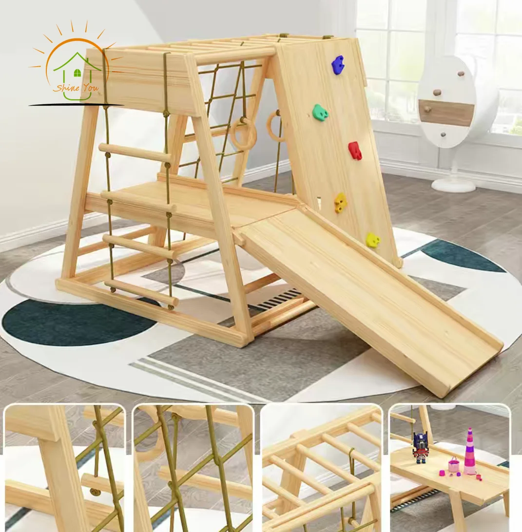 Montessori Wooden Children Climbing Frame Indoor Toy Set With Wooden ...