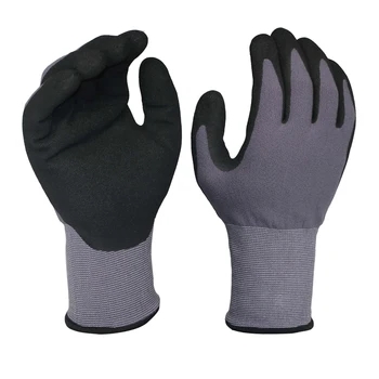 GD3005 15 Gauge Anti-Slip Work Gloves Nylon Spandex Liner with Sandy Foam Nitrile Coating Palm and Finger Protection