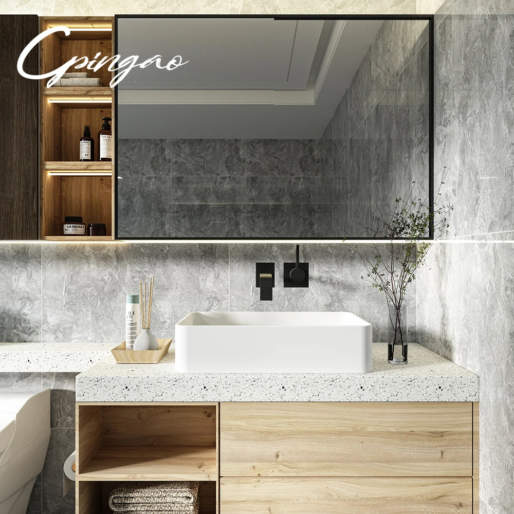 Factory Direct Rectangular Large Size Design Bathroom Sink Solid Surface Hand Wash Basin