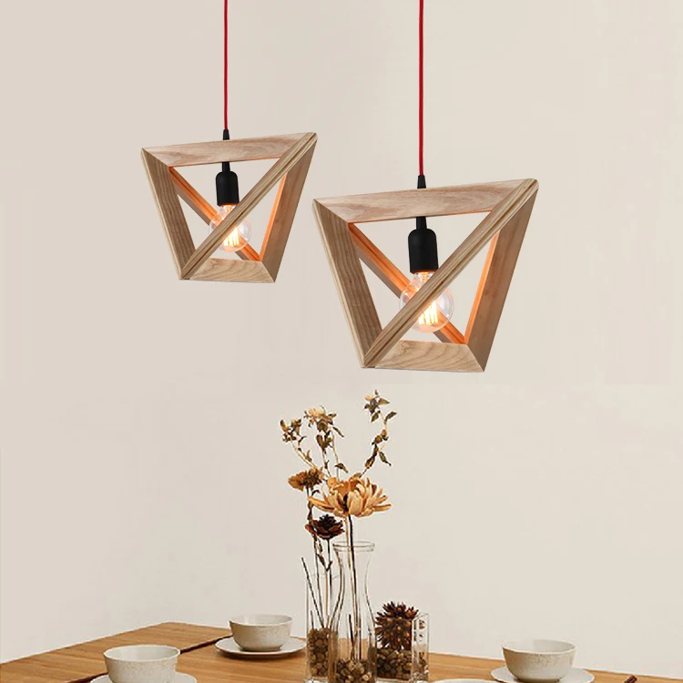 Triangle Wooden Frame Chandelier Lighting Wood Hanging Lamp for Home Decor