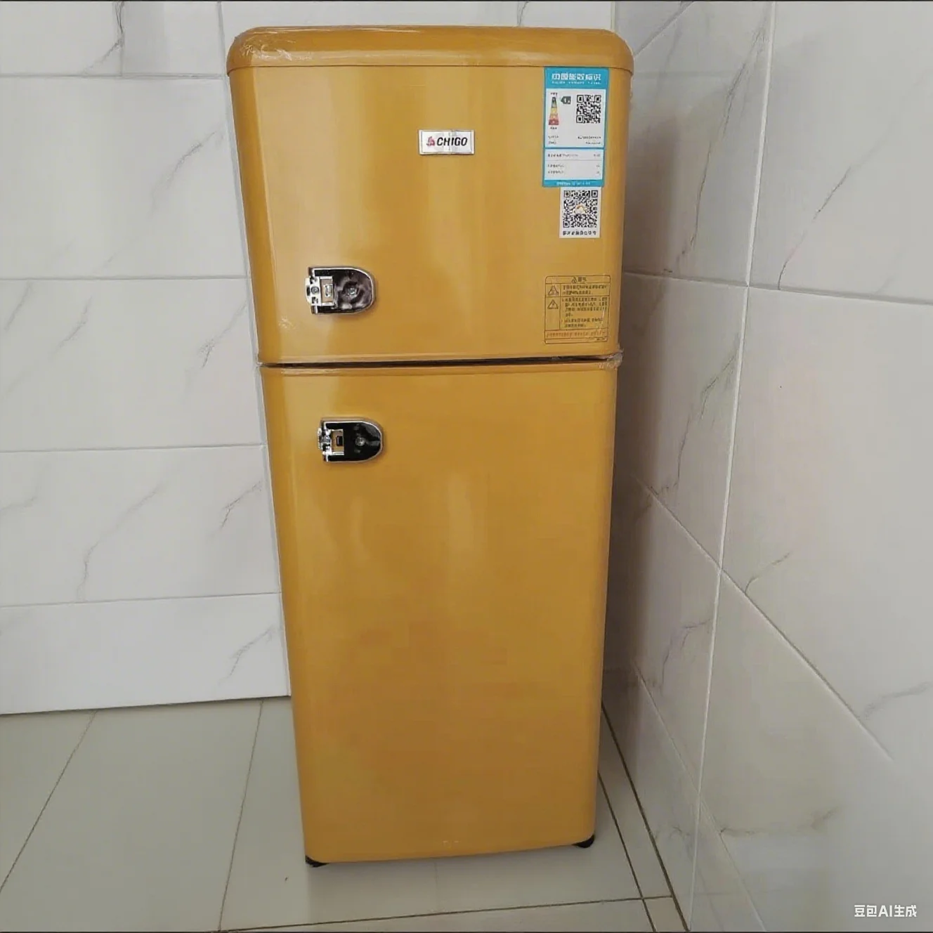 イエロー 2ドア冷蔵庫 82L Household Double Door Refrigerator Retro Refrigerator Upright