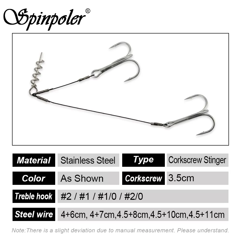 Spinpoler Double Fishing Hooks Corkscrew Pike Rig Soft Lure Screw Center  Pin Shad Swimbait Sharp Treble Hook Wire Line Saltwater