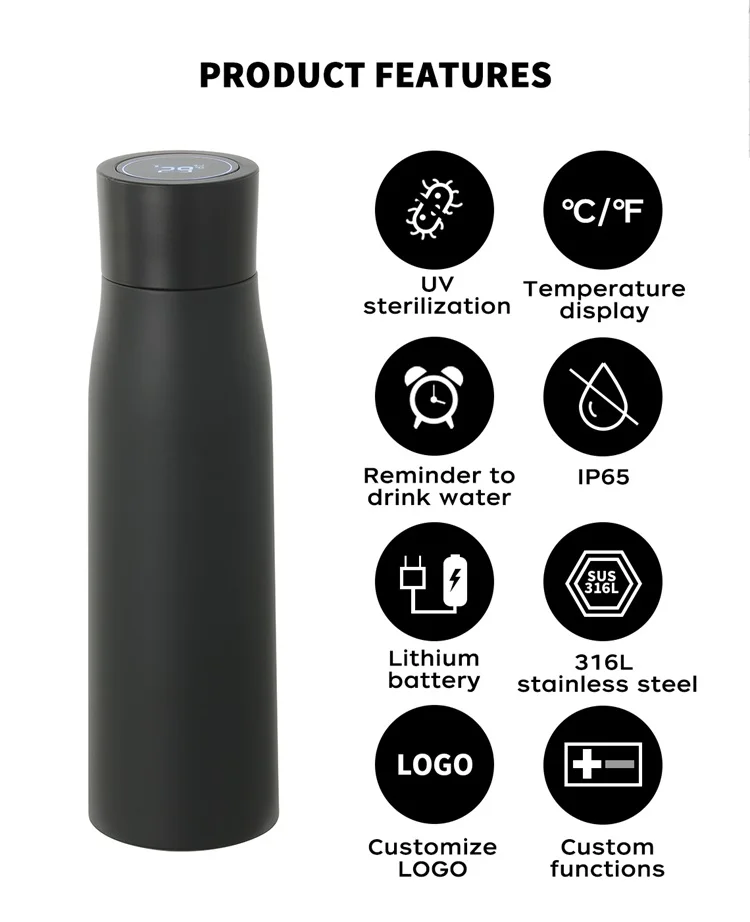 New Arrivals 400 500ml Factory Stainless Steel Water Bottle Uv Light Self Cleaning Insulated