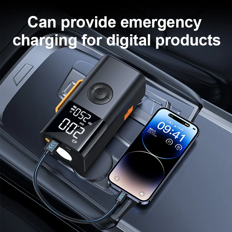 6 in 1 Wireless Portable Power Bank 10000mAh Handle Multi-scene Availability Power Bank Jump Starter With Tire Inflator Blower