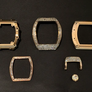 Rose Gold  Diamonds Mechanical Movement Watch Case Luxury Real Diamonds Case Accessories for RM Watch