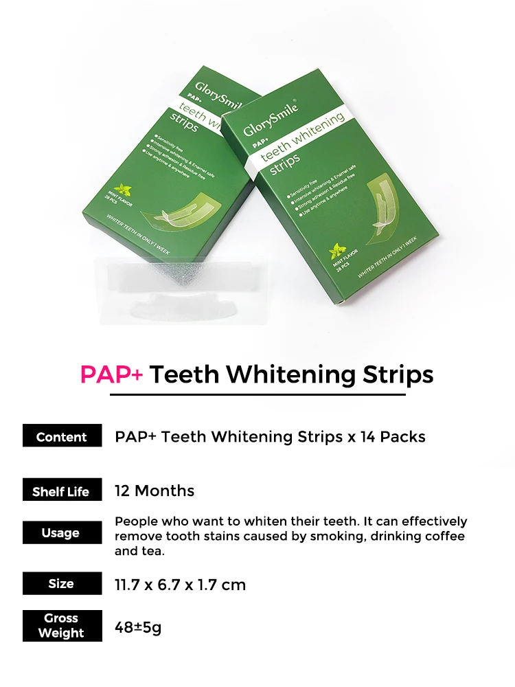 Private Label Formula Strip Natural Whitening Teeth Pap+ Dry No Residue Best Effect 14pcs Teeth