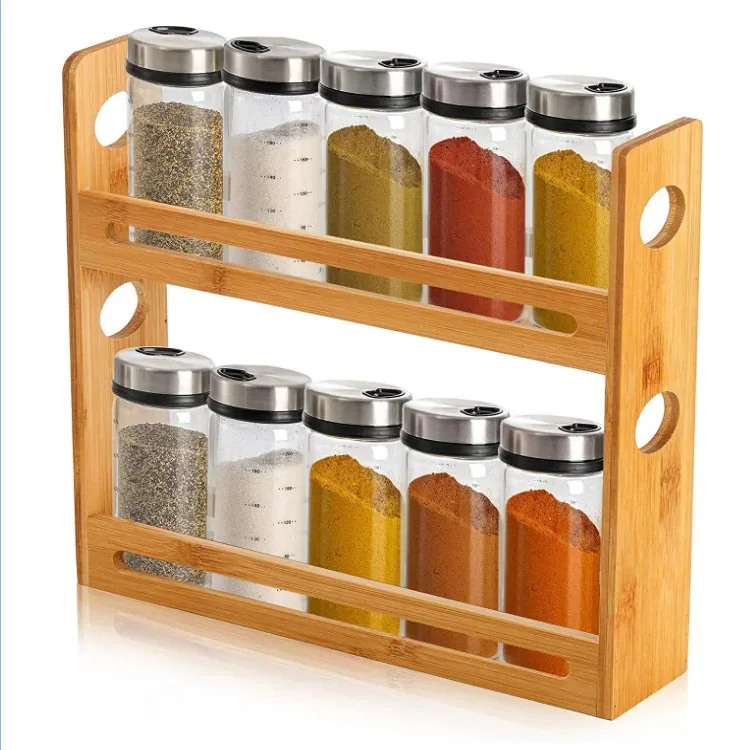 2 Tier Bamboo Spice Rack Independent Design Spice Bottle Holder ...