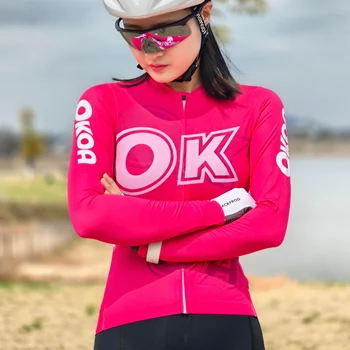 Stylish Long Sleeve Quick Dry Women's Cycling Jersey Set Custom Polyester Bicycle Biking Clothes OEM Team Name for Bike Riding