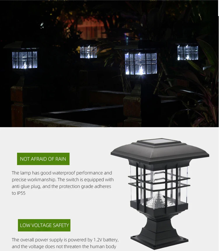 Waterproof Outdoor 8 LED Solar Garden Landscape Wall Decor Flame Light Lamp Post details