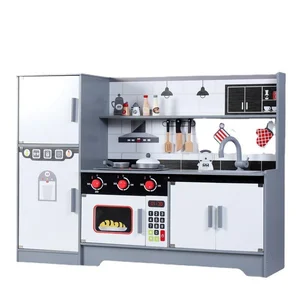 Simulation Sound and Light Kitchen Cooking Toys Wooden Children Educational Toys Refrigerator Kitchen Toys Set