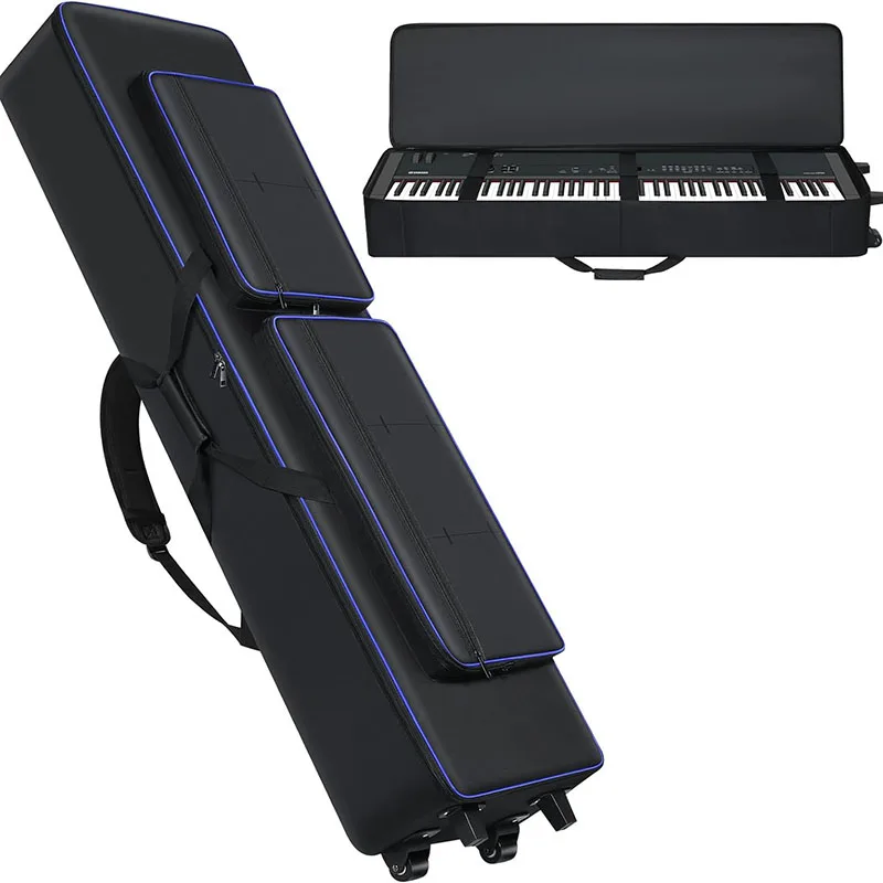 Rolling 88 Key Keyboard Case with Wheels Piano Bag with Handles & Shoulder Straps