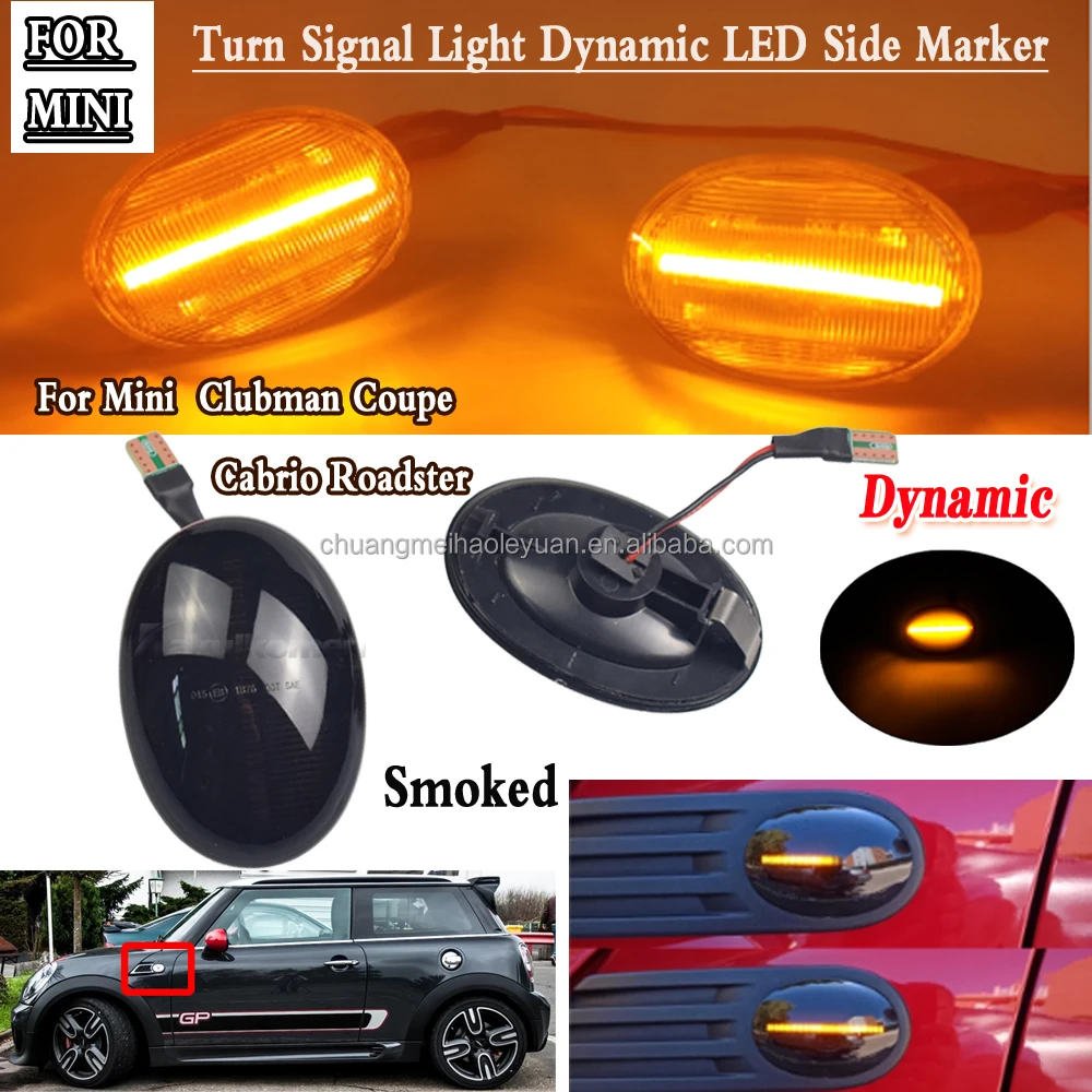 Mini Cooper Grill Lights 4-Piece Smoked LED Side Marker Light Kit For Mini Cooper 2007-2013/14 - Amber Front, Red Rear Mini Cooper LED Side Markers - Foto 12