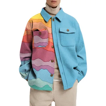2021 Fall winter Fashionable Designer Vintage floral printed Coat Tweed Polar Fleece Jackets Fake wool jackets for men