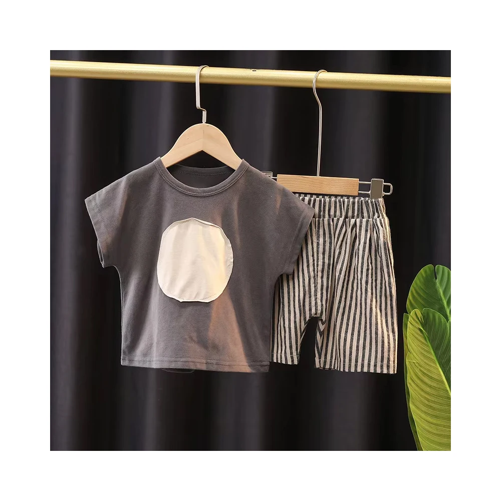 Korean Style Summer Half Sleeve Set Fashion Casual Baby Boy T-shirt  Manufacturer Price Boys Loose Radish Pants Two-piece Set