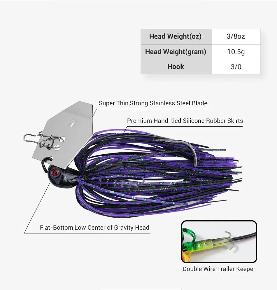 Noeby Chatterbait Lure 10.5g Bladed Lead Jig Head Buzz Bait Fish