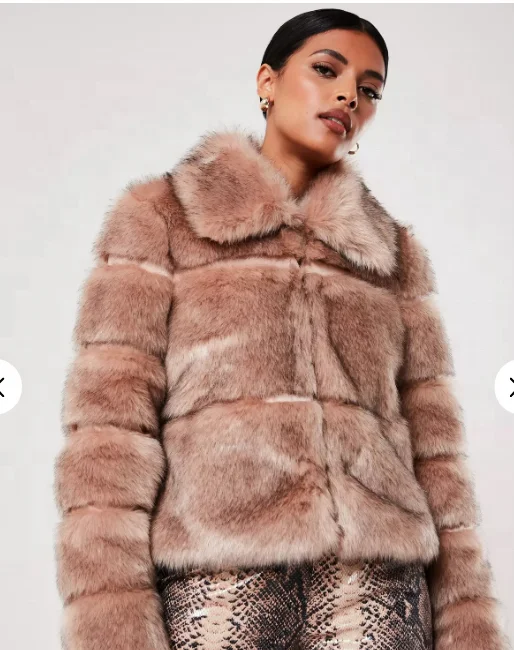 Women's Winter Woolen Coat New Factory Style Black Short Pelted Faux Fur Bomber Jacket with Plaid Pattern Bubble Raccoon Outwear
