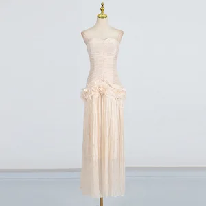 Custom 2026 Summer New Women's Elegent Tube Top Sleeveless Solid Color Hot Girl Style Pleated Long Party Dress