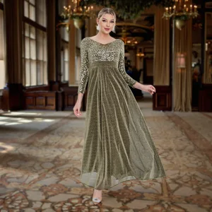 Clothing Manufacturer V-neck Long-sleeve Sequined Chiffon Elegant Women's Dress Fashion Women's Evening Gown Women's Party Wear
