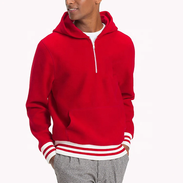 De Los Hombres Al Por Mayor Logotipo Personalizado Mitad Roja Con Cremallera  De Canalé Rayas Trim Blanco Sudaderas Con Capucha Sudadera - Buy Sudadera  Con Capucha Product on Alibaba.com