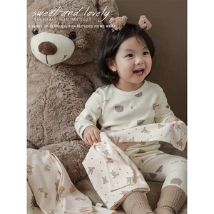 YOEHYAUL Two-piece Children's Kids Sleepwear Pajamas Set Cotton Homewear Toddle Girl Kids Loungewear Set