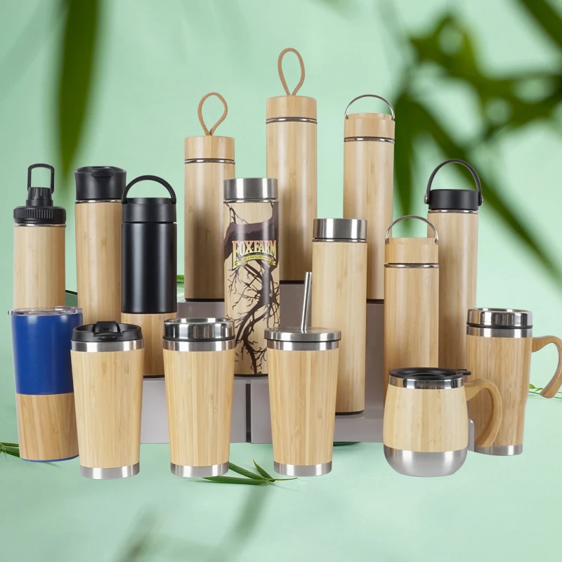 High Quality Water Bamboo Bottle Mug Handle Vacuum Insulated Stainless ...