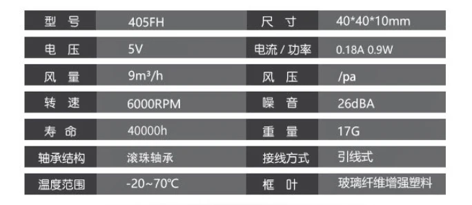 Original Axial Flow Fan 405FH 5V 0.9W 0.18A 40*40*10MM 6000RPM 26dBA Mute Frequency Converter Computer Fan