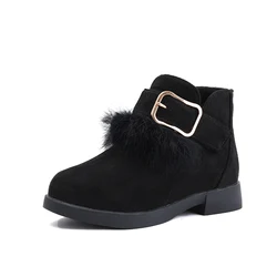 2021 модные зимние теплые замшевые ботинки на платформе для девочек Классические ботильоны с пряжкой для детей с плюшевой бахромой уличные зимние ботинки