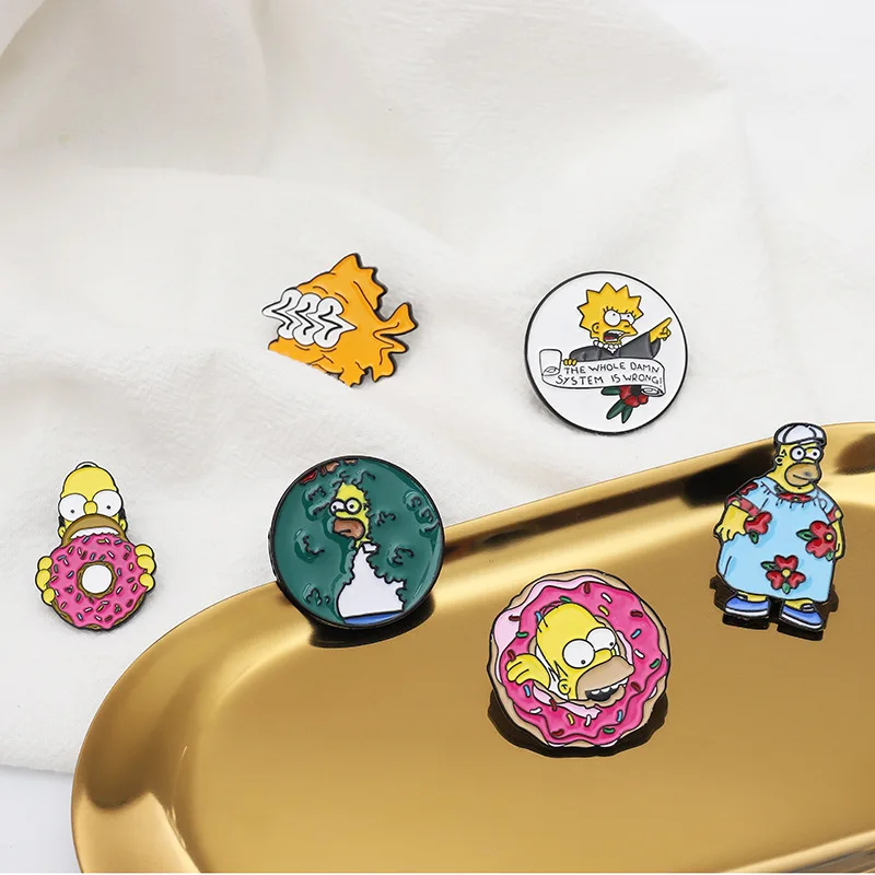 Assorted Badges Brooch Bulk Funny Button Set Lapel Custom Soft Enamel Metal Cartoon Pin for the Simpsons Backpack Cloths Hat